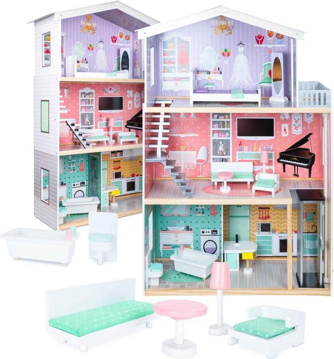 Immagine prodotto Ikonka 9 Planet Domek dla lalek drewniany+ mebelki pastelowy 117cm