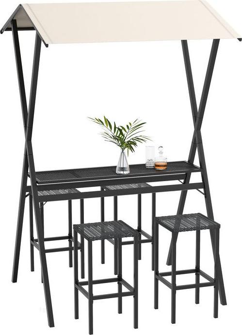 Actual product image Swisshandel24 Garden bar set rattan bar table with 4 bar stools, with roof, seating group, footrest, black, steel