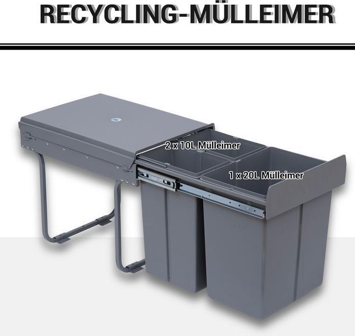 Produktbild Swisshandel24 40L Einbaumülleimer Unterschrank ausziehbarer Müllsammler mit 3 Fächer Grau (40 l)
