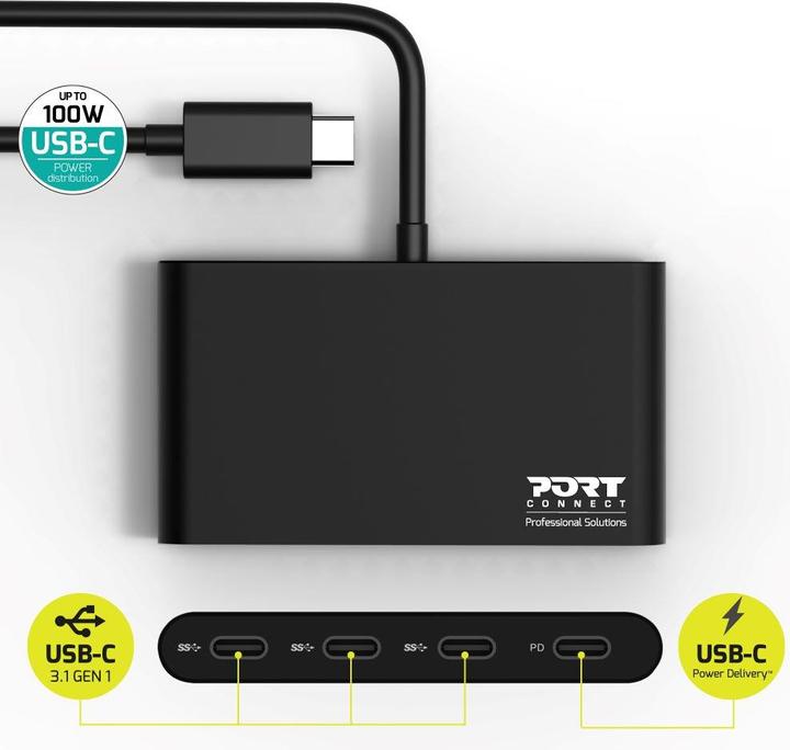 Image du produit Port Designs USB HUB TYPE C - 4 PORTS TYPE C - PD 100W (USB-C, 5 Ports)
