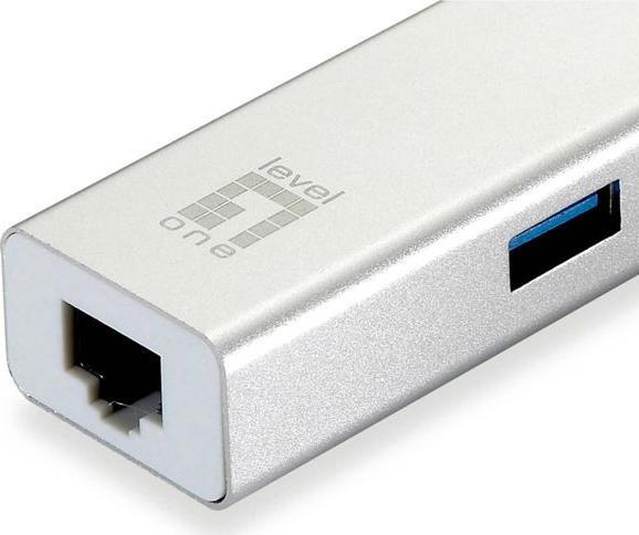 Actual product image LevelOne Adapter USB-C -> 10/100/1000,3xUSB3.0 si (USB-C, RJ45 (1x))