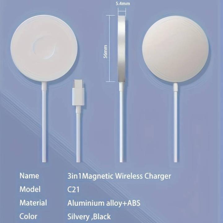 Produktbild PhoneLook Magnetisches Qi Ladegerät MagSafe 3 in1 wireless charging für iPhone / Apple Watch / AirPods & USB-C