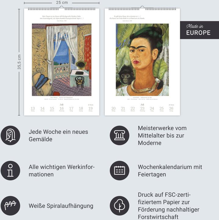 Immagine prodotto Harenberg Kunst Wochen-Kulturkalender 2026 - 53 Meisterwerke der Malerei (Copertina rigida, Tedesco)