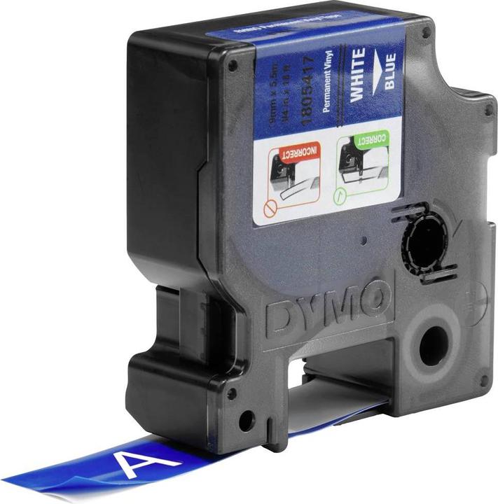 Dymo Rhino 19mm weiß auf blau Vinyl (1.90 cm, Blau)