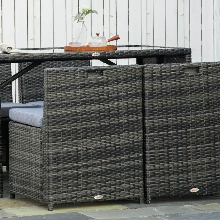Image du produit Swisshandel24 Meuble de jardin en poly rotin pour 4 personnes, groupe de repas en rotin, ensemble de salon avec