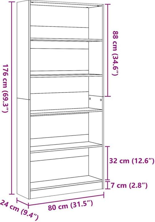 Immagine prodotto VidaXL Bücherregal Regal Standregal Büroregal Aufbewahrungsregal Sonoma-Eiche (80 x 24 x 176 cm)