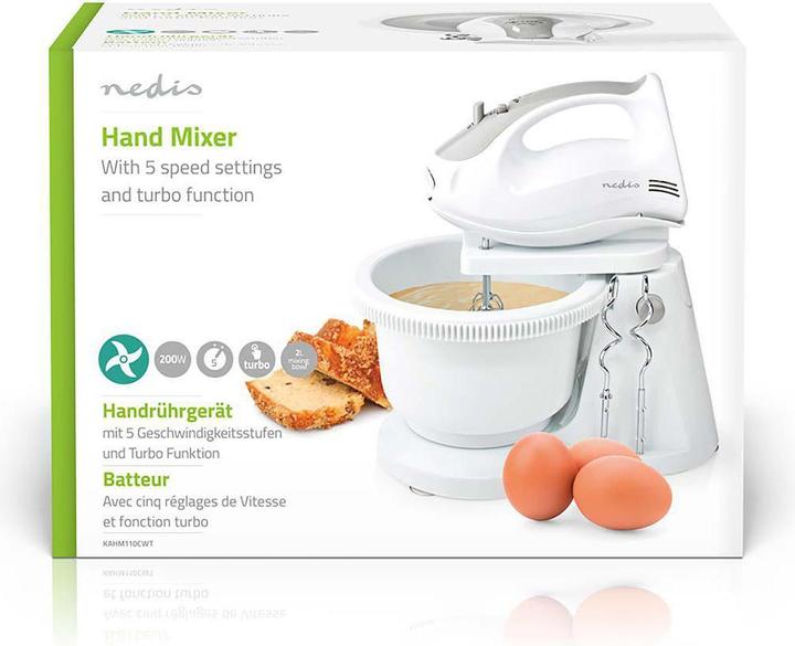 Image du produit Nedis Mixeur à main 200 W 5 vitesses Fonction turbo Turning Bowl / 2 crochets pétrisseurs / 2 fouets (200 W)