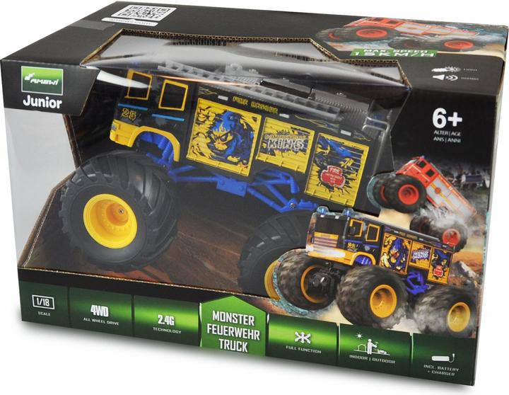 Actual product image Amewi Monster Fire Brigade Electric Brushed Monster Truck 2WD 1:18 RTR blue (RTR Ready-to-Run)