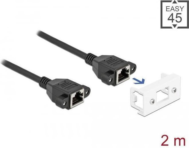 Image du produit Delock Rallonge réseau pour module Easy 45 S/FTP RJ45 femelle à RJ45 femelle Cat.6A 2 m noir (S/FTP, CAT6a, 2 m)