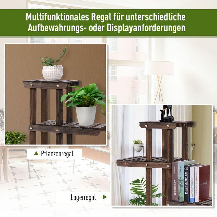 Image du produit Swisshandel24 Etagère à plantes, étagère à fleurs à quatre niveaux, escalier à fleurs, bois massif, carbonisé
