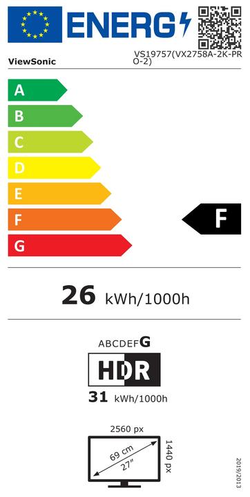 Label énergétique Viewsonic VX2758A-2K-PRO Moniteur de jeu - QHD, 170 Hz, 1ms (2560 x 1440 pixels, 27")