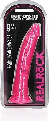 Image du produit RealRock Slim Dildo Suction Cup - GitD - 9" / 22,5 cm