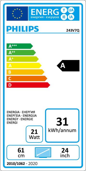 Energielabel Philips 243V7QJABF (1920 x 1080 Pixels, 24")