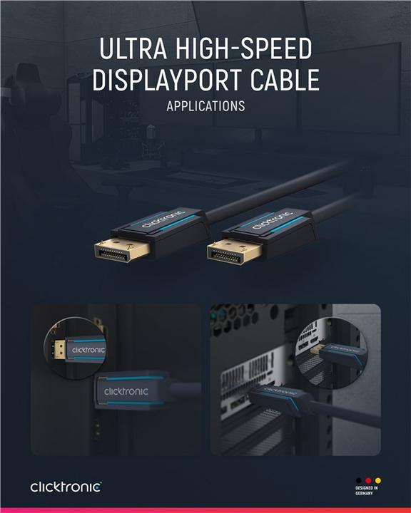 Actual product image clicktronic DisplayPort Cable 1.4. M/M. Blue. 3.0m (3 m, DisplayPort)