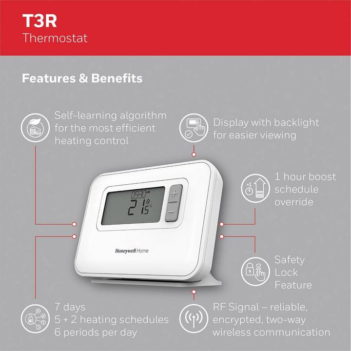 Produktbild Honeywell Funk Raumthermostat T3R 7 Tagestat, programmierbar, drahtlos