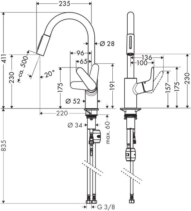 Image du produit hansgrohe Focus M41 Mitigeur Cuisine 240, douchette extractible, 2 jets