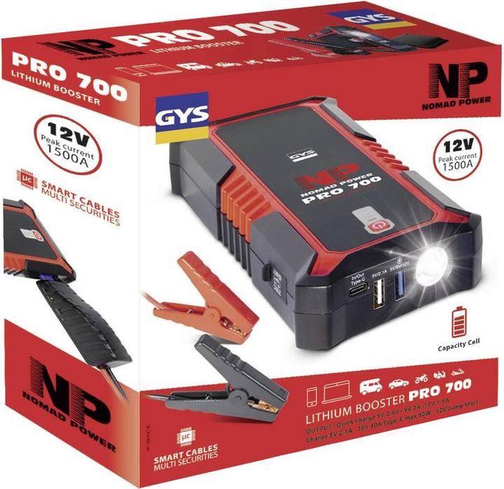 Image du produit GYS Booster au lithium NOMAD POWER PRO 700 Tension de charge 12 V Courant de démarrage 600 A (600 A, 6000 mAh)
