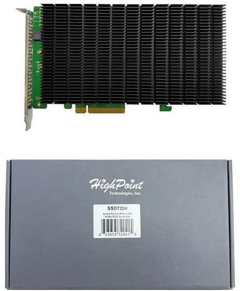 Actual product image HighPoint RAID controller SSD7204 4x M.2 NVMEx4v3, PCI-Ex8