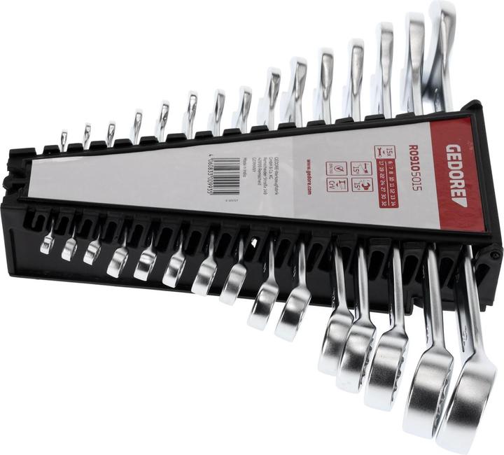 Actual product image Gedore Red red Combination spanner set, 15 pieces, SW 6-32, chrome vanadium steel, silver (19 mm, 29 mm, 8 mm, 21 mm, 28 mm, 31 mm, 12 mm, 18 mm, 14 mm, 10 mm, 26 mm, 30 mm, 27 mm, 20 mm, 9 mm, 25 mm, 16 mm, 15 mm, 32 mm, 22 mm, 17 mm, 11 mm, 24 mm, 23 mm, 13 mm, 7 mm, 6 mm)