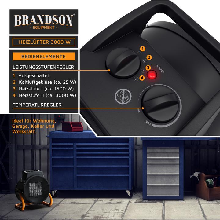 Actual product image Brandson Fan Heater 3000 Watt, 3 kW Fan Heater, Ceramic Electric Fan Heater for Construction Site, Ceramic (3000 W)