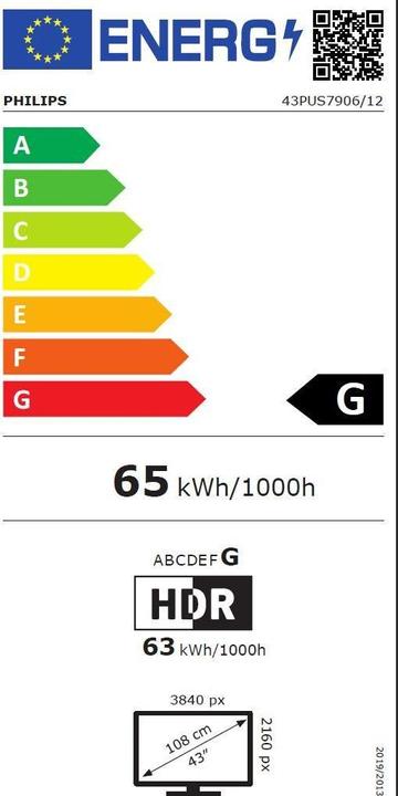 Energie-Label Philips 43PUS7906 Ambilight (43", PUS7906, LED, 4K, 2021)