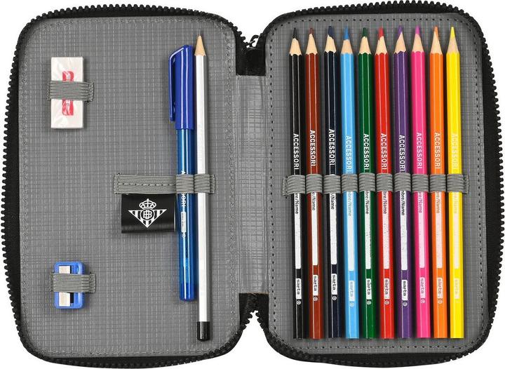 Produktbild Real Betis Balompié Doppel-Federtasche Schwarz Neongrün 12.5 x 19.5 x 4 cm (28 Stücke)