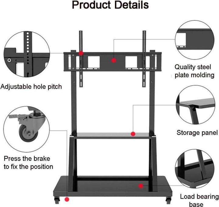 Actual product image Techly TV trolley, multifunction, height adjustable (100", 150 kg)