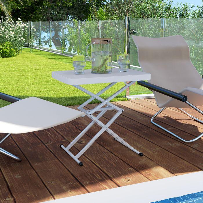 Produktbild Swisshandel24 Beistelltisch Gartentisch höhenverstellbar, Kunststoff, bis 50kg belastbar, 65x45x70H cmWeiss