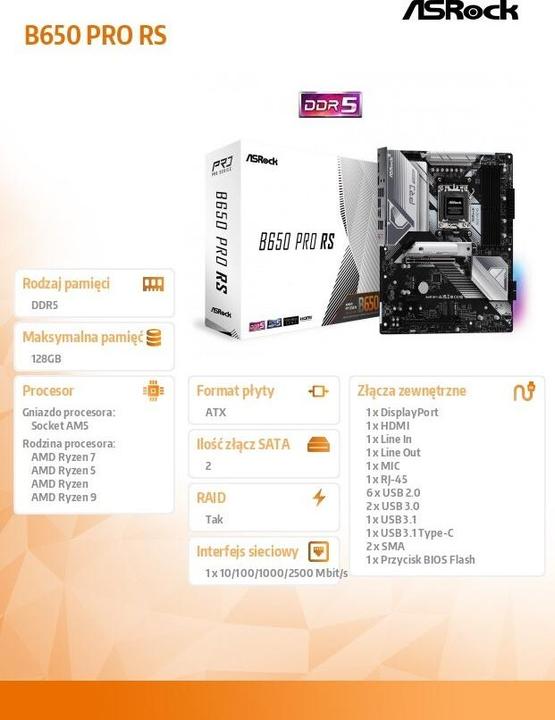 Produktbild AsRock B650 Pro RS (AM5, AMD B650, ATX)