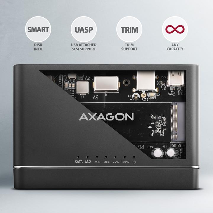 Immagine prodotto Axagon ADSA-CC USB-C - SSD NVMe M.2 e SSD/HDD SATA 2,5"/3,5" CLONE MASTER (M.2 2242, M.2 2230)
