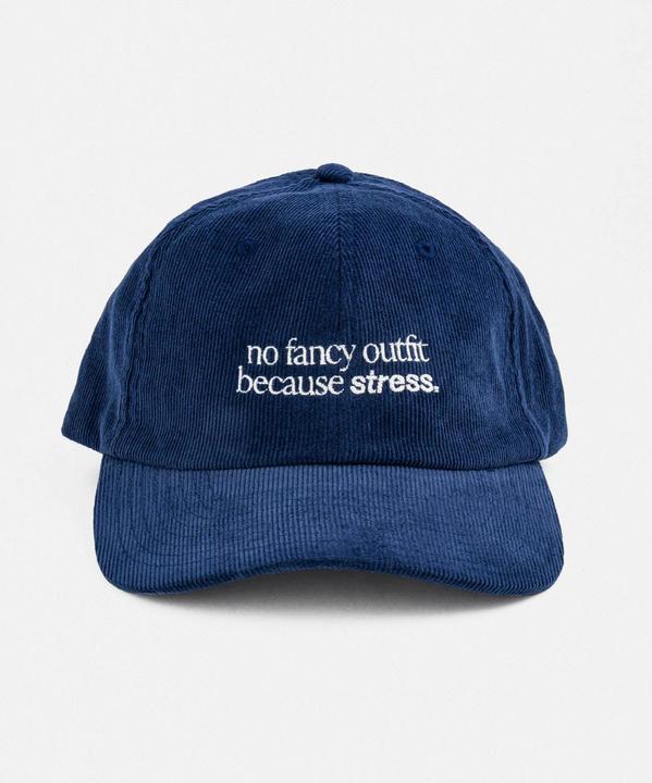 Plakativ «No Fancy Outfit» Courdroy Cap Navy