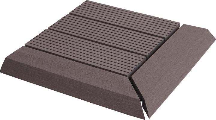 Produktbild Swisshandel24 WPC Eck-Bodenfliese Rhone + Abschluss, Holzoptik Terrasse, 30x30cm Premium Ecke rechts, grau linea (1 x, 30 x 30 cm)
