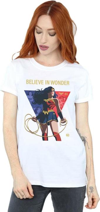 Actual product image Womens/Ladies Wonder Woman 80th Anniversary Believe In Wonder Pose Cotton Boyfriend T-Shirt (XXL)