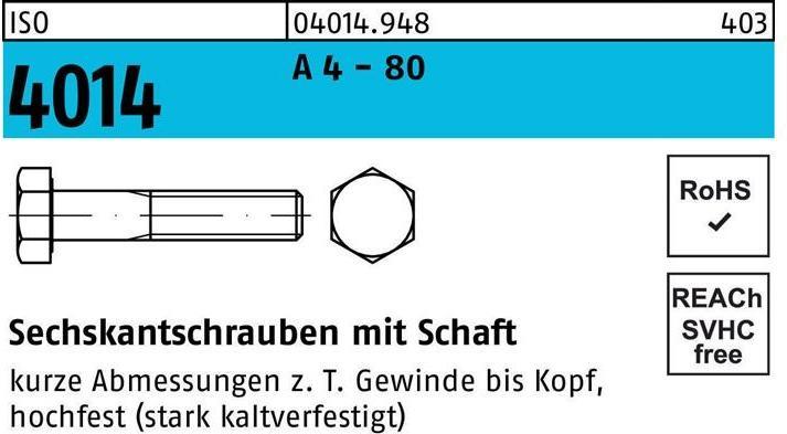 Produktbild Sechskantschraube ISO 4014 m.Schaft M 12 x 65 A 4 - 80 (50 Schrauben pro Stück)