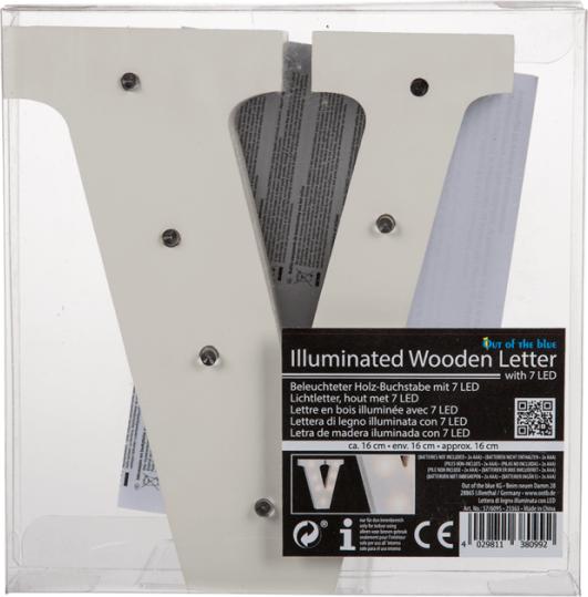 Actual product image Ootb Illuminated wooden letter V, with 7 LEDs, approx. 16 cm