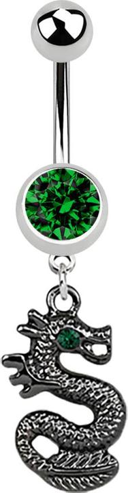 Actual product image Star Piercing Banana silver with pendant black dragon green (Surgical steel 316L, without brass)