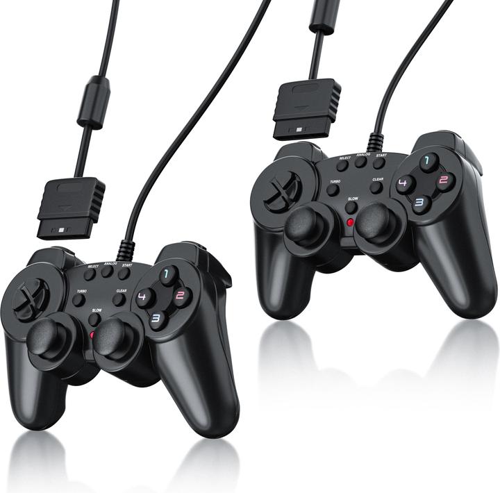 Image du produit CSL 2x PlayStation Controller, PS2 Gamepad avec double vibration (effet Rumble), précision & confort (PS2)