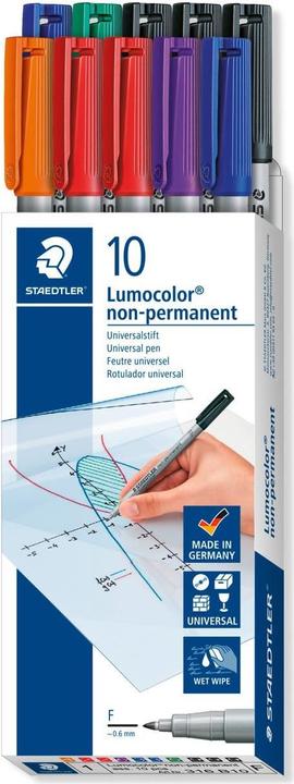 Actual product image Staedtler Lumocolor foil pen set, assorted colours, non-permanent 10 pcs. (Multicoloured, 0.60 mm, 10 x)