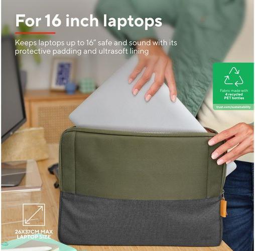 Actual product image Trust Lisboa 16in Laptop Sleeve Green (16", Universal)