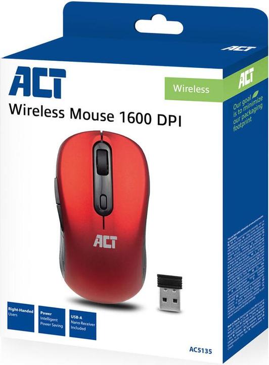 Produktbild Wireless Mouse, USB nano receiver, 1600 dpi, red (Kabellos)