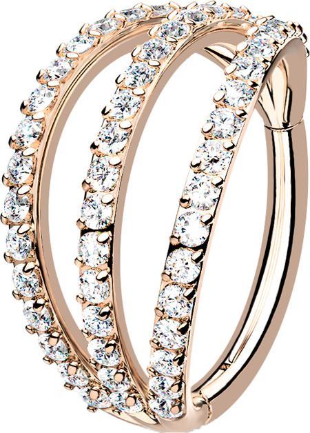 Image du produit Star Piercing Micro anneau segment pliable or rose trois anneaux avec cristaux (Acier chirurgical 316L, sans laiton)