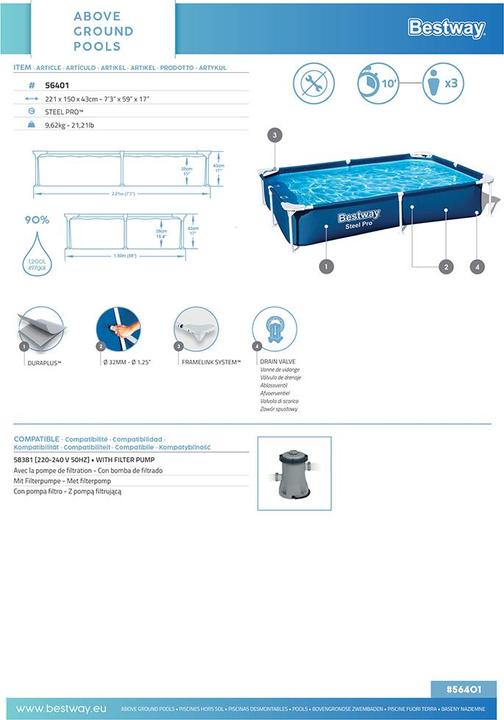 Produktbild Bestway Steel Pro Frame Pool (221 x 150 x 43 cm)
