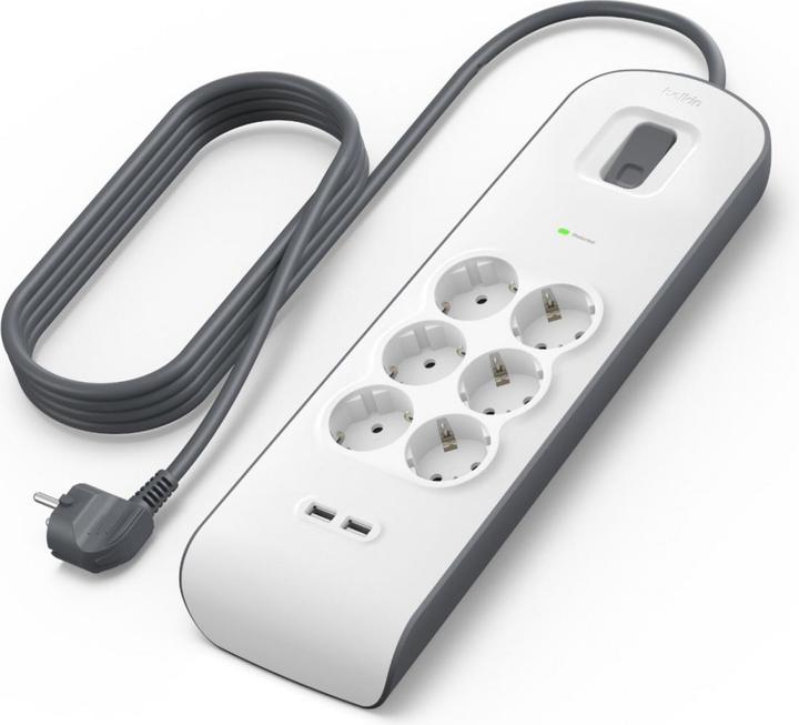 Actual product image Belkin Steckdosenleiste 6-fach + 2xUSB-A, 2m Kabel BSV604vf2M-V2 (6 x, USB, 2 m)
