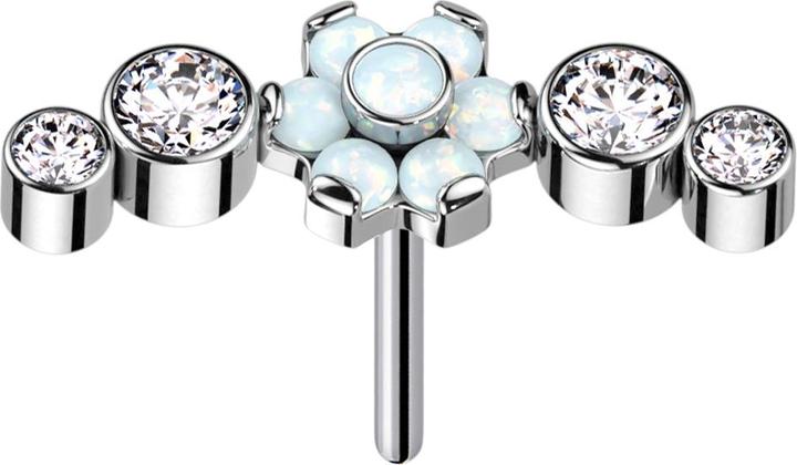 Produktbild Star Piercing Threadless silber Blume Opale weiss gefasst vier Kristalle (Titan G23, ohne Messing)