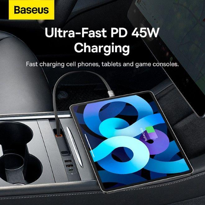 Image du produit Baseus HUB USB T-Space Series pour Tesla Model 3 / Y avec câble USB C 45W intégré - Noir