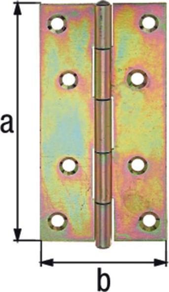 Actual product image Alberts Narrow hinge with riveted brass pin, 100 x 48 mm, galvanised yellow