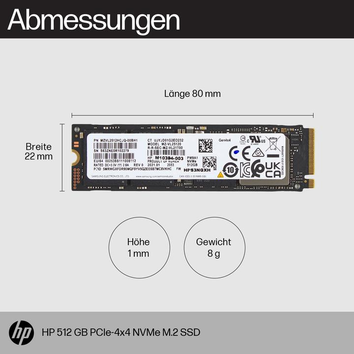 Immagine prodotto HP PCIe-4x4, NVMe, M.2, Unità a stato solido, EURO (512 GB, M.2 2280)