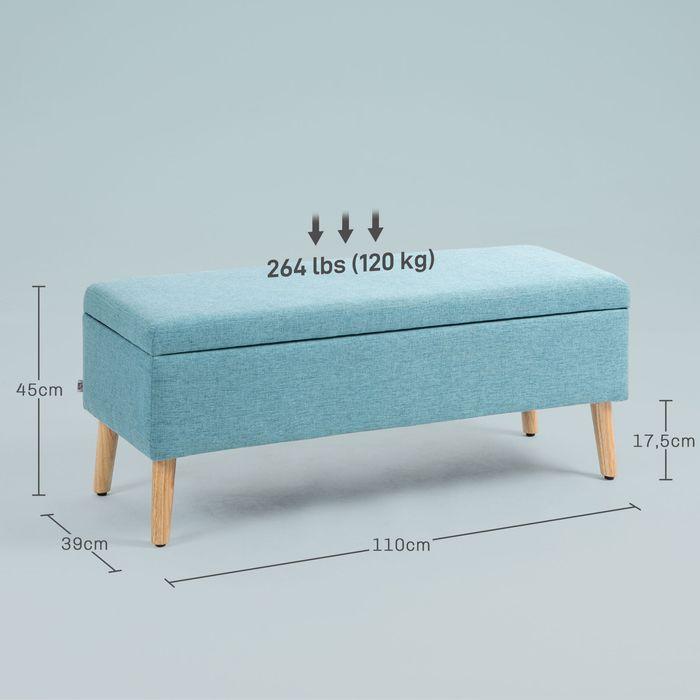 Produktbild Swisshandel24 Sitzbank, Stauraum, Leinenoptik, Gummiholz Blau 110x39x45cm (110 cm)