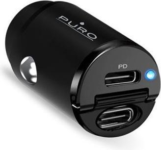 Actual product image Puro Mini Car Fast Charger - Ładowarka samochodowa 2 x USB-C Power Delivery 30 W (czarny)