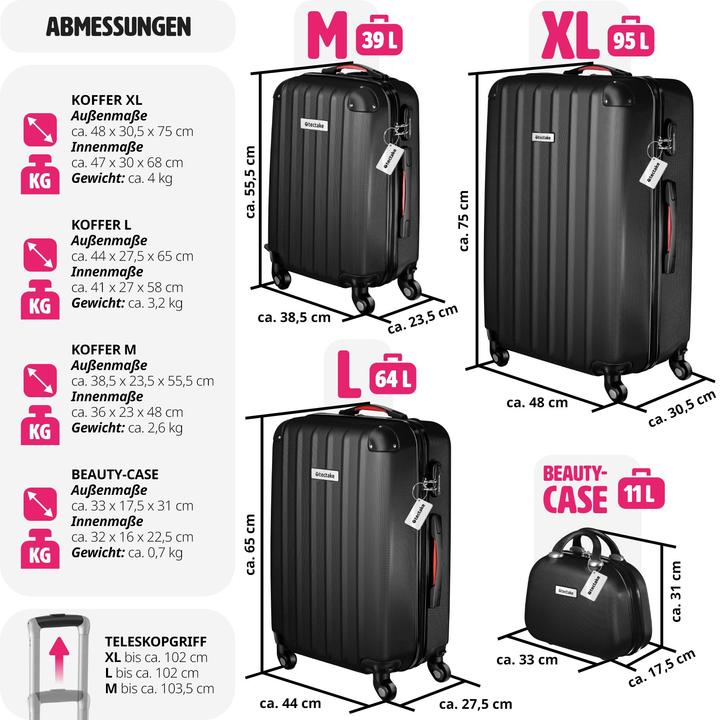 Immagine prodotto tectake Set di valigie rigide Cleo 4 pezzi con valigetta (95 l, L (90 - 115l))